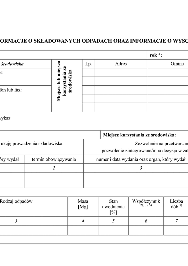 WZII-ODP1 (archiwalny) Wykaz zawierający informacje o składowanych odpadach oraz informacje o wysokości należnych opłat - cz. I