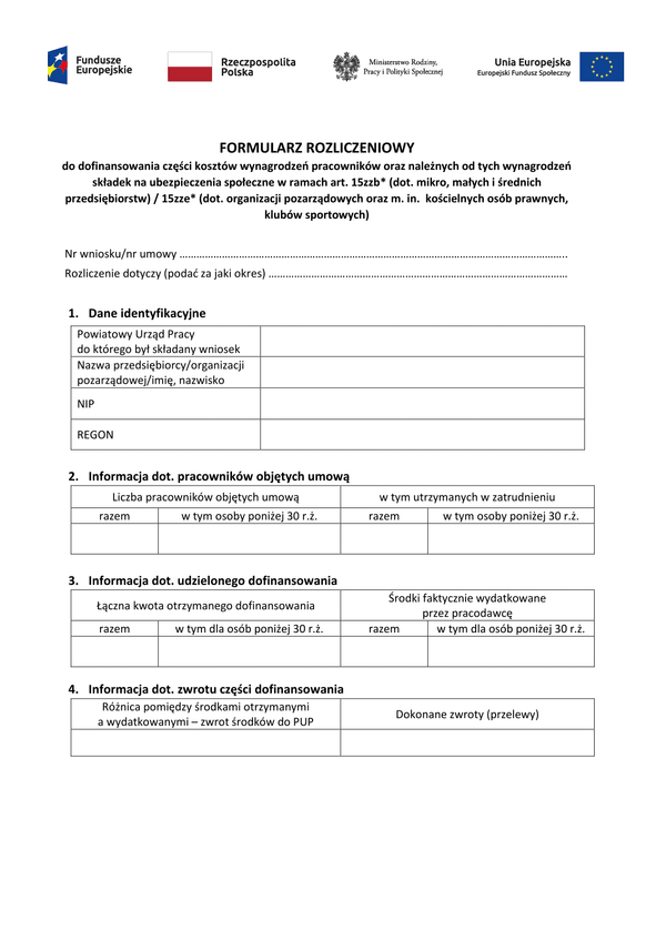 PSZ-DKWO Fr (archiwalny) Formularz rozliczeniowy do dofinansowania części kosztów wynagrodzeń oraz należnych od tych wynagrodzeń składek na ubezpieczenia społeczne (Covid-19 koronawirus)