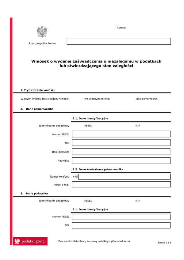 WoZNP (archiwalny) Wniosek o wydanie zaświadczenia o niezaleganiu w podatkach lub stwierdzającego stan zaległości